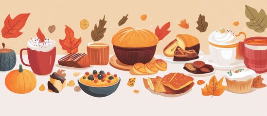 Thanksgiving Card featuring Kopitiam Elements in a Flat Illustration Style