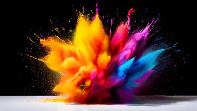explosion of pride rainbow paint isolate on black background - Powered by Adobe