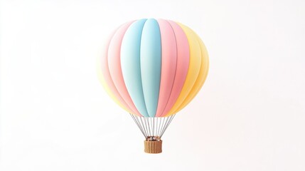 Fototapeta premium Minimalist hot air balloon in soft pastel colors, isolated on white background.