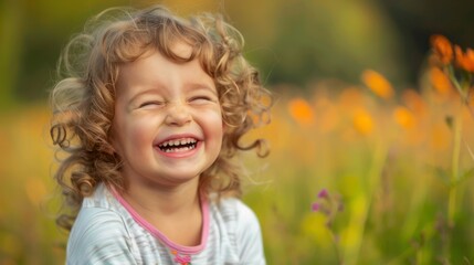 Candid portrait of a child giggling