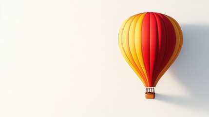 Fototapeta premium Red and yellow hot air balloon, floating majestically in a white space, with shadow detail.
