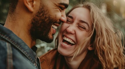 Fototapeta premium Candid portrait of a couple laughing together.