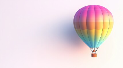 Fototapeta premium Single hot air balloon in a soft gradient of colors, hovering mid-air on white.