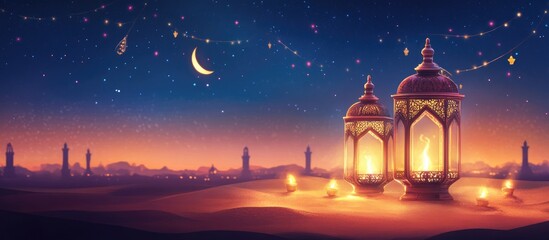 Naklejka premium Eid celebration featuring a traditional Arabic lantern