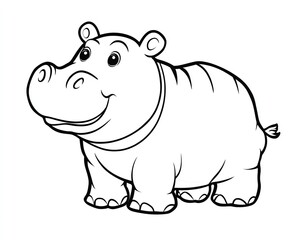 Fototapeta premium Cute Cartoon Hippopotamus Line Art Illustration