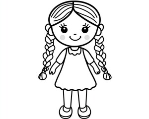 Cute Cartoon Girl with Pigtails Illustration