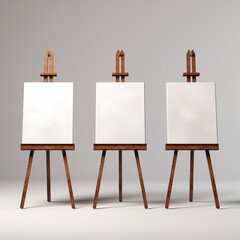 Three Blank Canvases on Wooden Easels