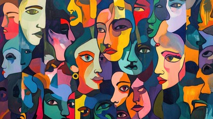 Abstract representation of society Chaotic composition featuring a crowd with diverse faces