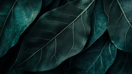 The image shows a close-up of a dark green leaf. Its texture is clearly visible, making it perfect for use as a natural background or a tropical-themed cover.