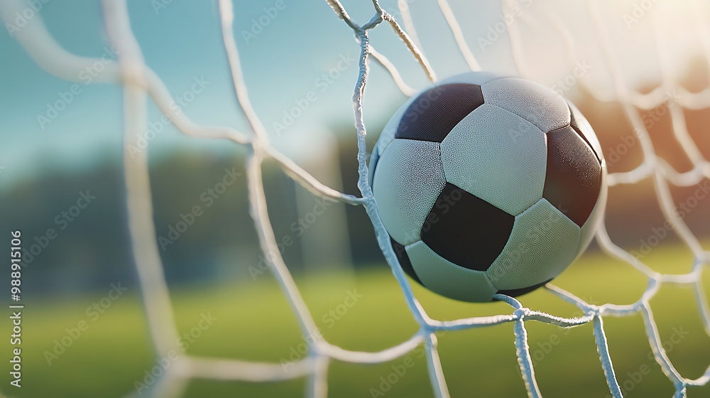 Canvas Prints A soccer ball sits in the back of the net, representing a goal scored.