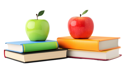 A red apple on a stack of books, representing education and healthy learning