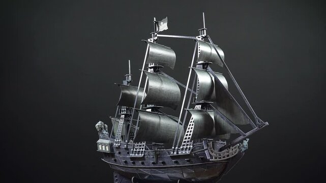 Puzzle Blackbeard's Ship Queen Anne's Revenge on a Black Background.