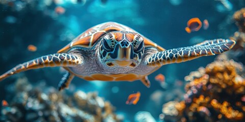Colorful Sea Turtle Swimming in Clear Waters