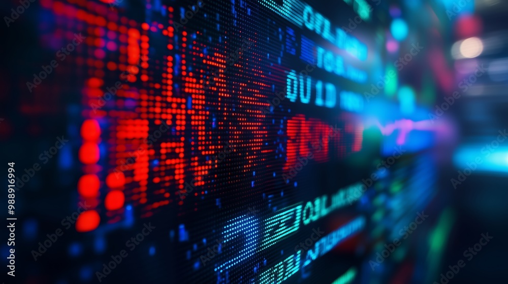 Poster colorful digital data visualizations displayed on a screen in a modern technological environment at 