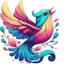 Fototapeta premium Colorful Bird With Flowers, Adobe Illustrator Artwork Vector,