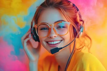 Young woman wearing headphones and glasses. Perfect for social media, blog posts, or articles about technology.