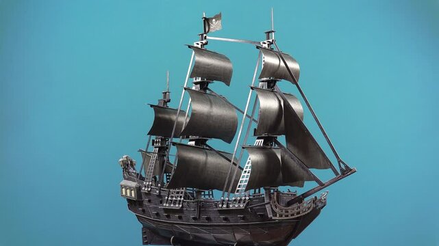Puzzle Blackbeard's Ship Queen Anne's Revenge on a Black Background.
