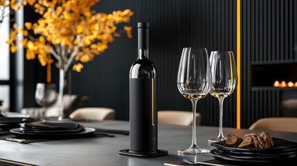 Elegant Wine and Glasses on Modern Dining Table