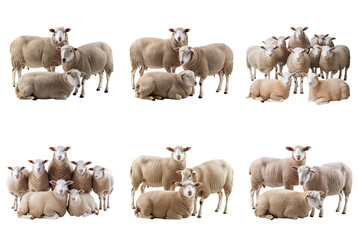 Collection of Sheep and Lambs on Transparent Background