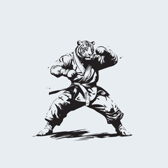 Obraz premium silhouette of a tiger mascot, with martial art fight position