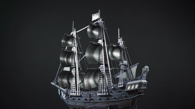 Puzzle Blackbeard's Ship Queen Anne's Revenge on a Black Background.