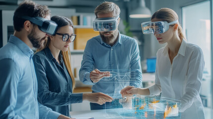 A product development team using augmented reality to visualize a new product design