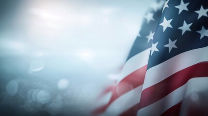An out-of-focus American flag representing Memorial Day, 4th of July, and Labour Day, featuring a beautiful lens flare