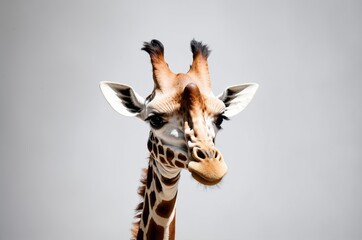 Obraz premium Close-up giraffe portrait with curious expression on white background
