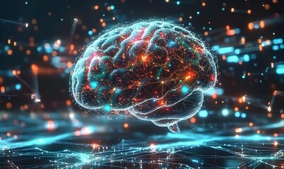 Detailed Digital Rendering of an AI Brain