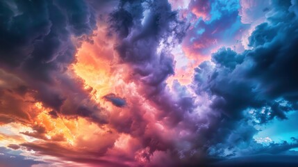 Fototapeta premium Amazing storm clouds with vibrant colors as sunlight breaks through