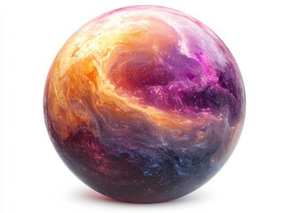 Colorful cosmic sphere with swirling nebula and galactic patterns, white isolate background
