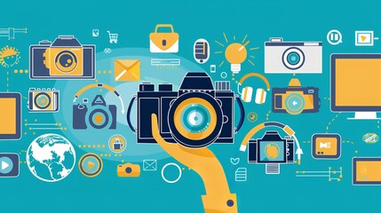 Obraz premium World Photographer Day illustration with graphic icons