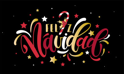 Feliz navidad - Text in Spanish merry Christmas. Christmas banner, vector illustration. Poster, card for social media, networks and other