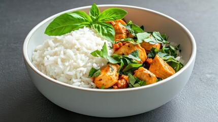 Fresh Chicken Basil with Steamed Rice Dish
