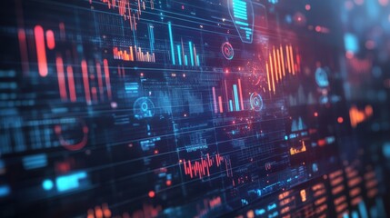 AI, Big Data, and business analytics icons represent the integration of advanced technology in analyzing graphs, business data, and market trends, driving strategic decisions and innovative solutions
