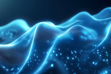 Fototapeta premium Abstract blue gradient hologram dynamic wave of particles. Digital wallpaper technology background