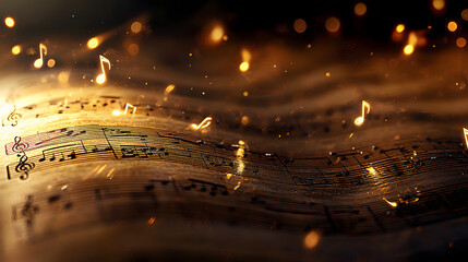 elegant golden and black background with sheet music