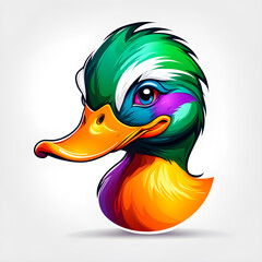 illustration of duck animal mascot head logo on white background.