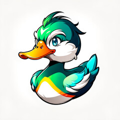 illustration of duck animal mascot head logo on white background.