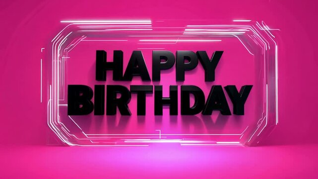Simple "Happy Birthday" text fading in on a soft pink background