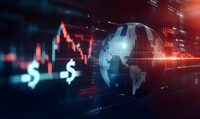 Fototapeta premium Digital Globe with Dollar Signs Floating Around It