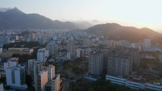 Sunset aerial view over Rio de Janeiro with Maracan&atilde; in foreground