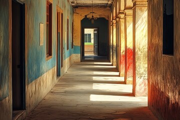 Obraz premium A school hallway in a quaint and beautiful village