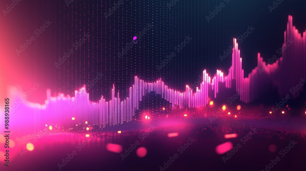 Poster vibrant soundwave visualization with dynamic colors and patterns illuminated against a dark backgrou