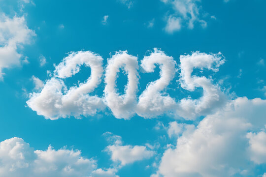 A cloud with the word '2025' written on it in the blue sky 