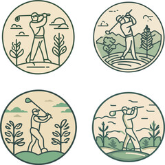 Golf icons with nature backgrounds