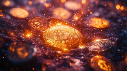 Bitcoin as a shapeshifter in a cryptocurrency circus show, transforming into different digital coins and performing acrobatic feats in a ring of blockchain lights, in a RAW, vivid style