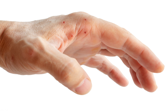 cat bite wound on hand, isolated