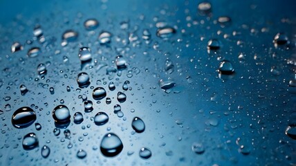 Realistic rainy water drop at blue background