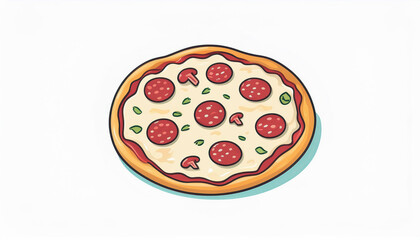 Delicious Cartoon Pizza with Pepperoni and Mushrooms